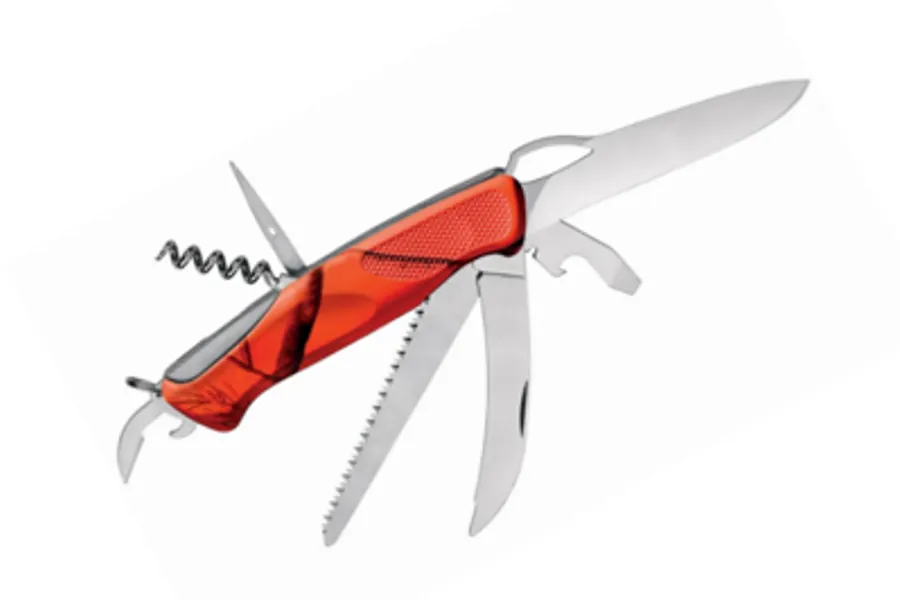 En kniv med rødt håndtak