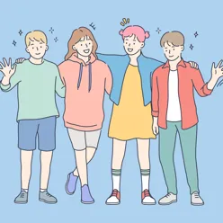 En gruppe med ungdommer som står samlet og smiler