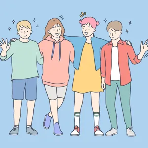 En gruppe med ungdommer som står samlet og smiler