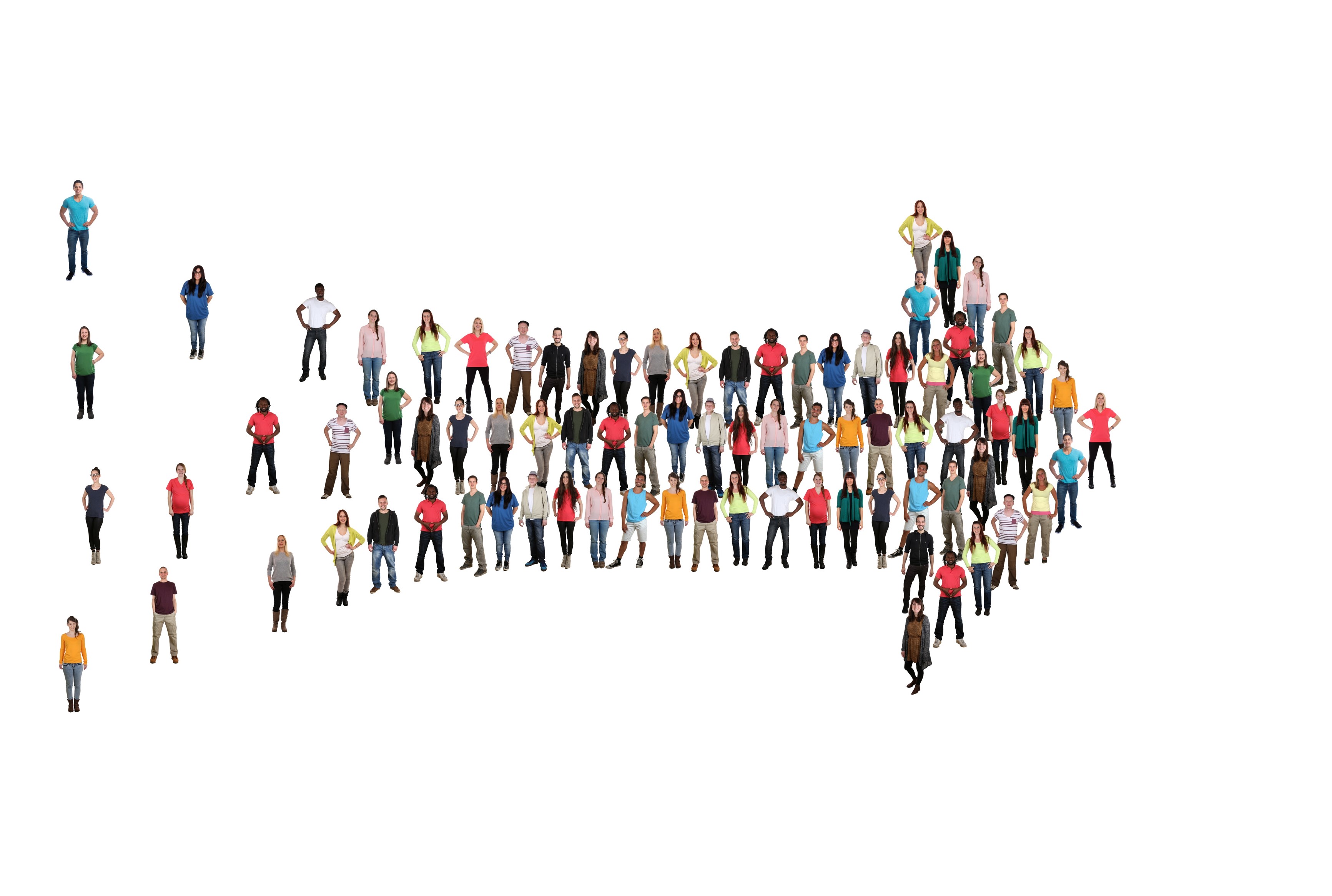 Mange mennesker former en stor pil