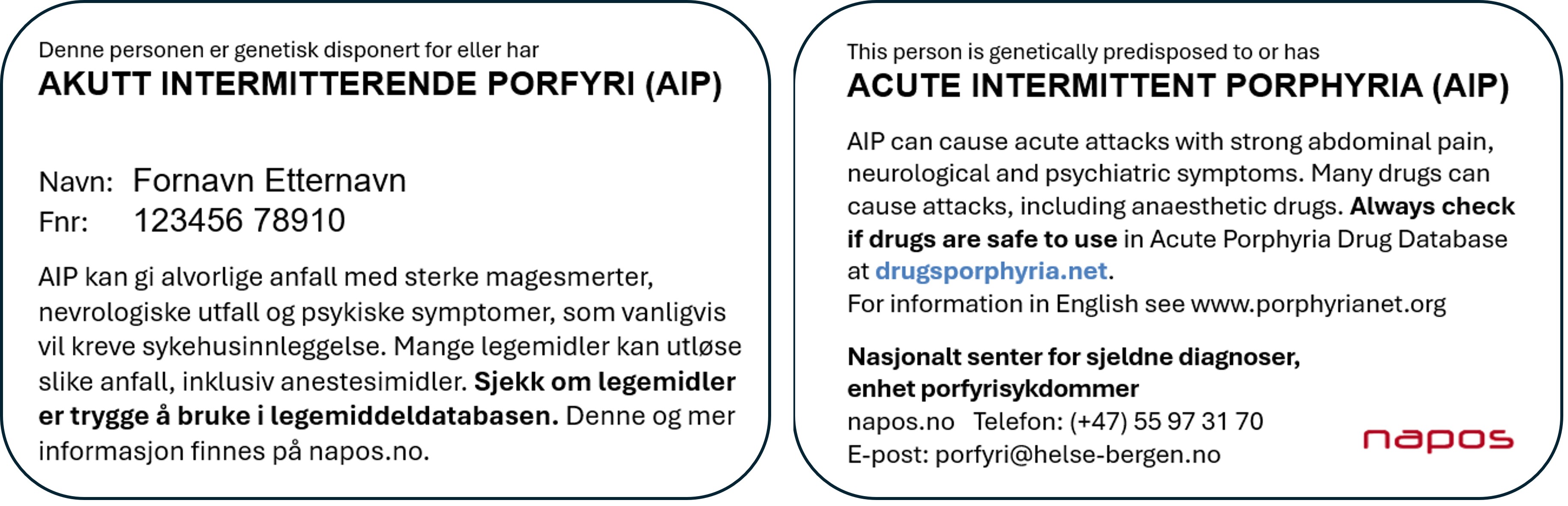 Bilde av ID-kort for akutt intermitterende porfyri