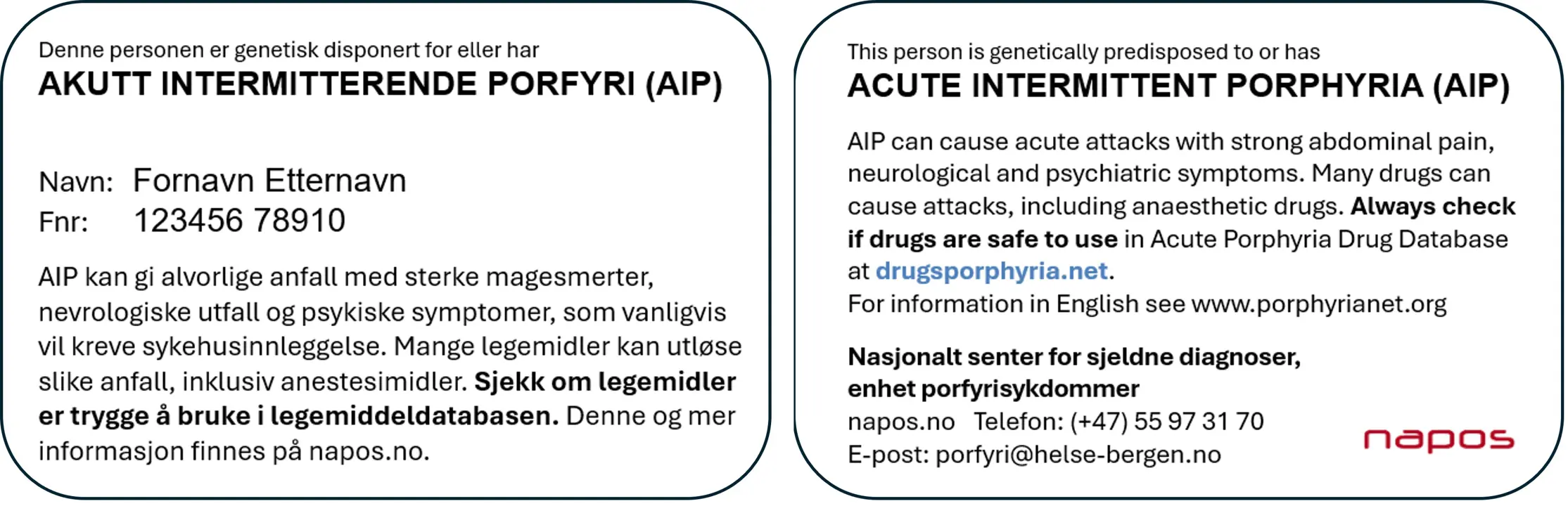 Bilde av ID-kort for akutt intermitterende porfyri