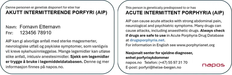 Bilde av ID-kort for akutt intermitterende porfyri