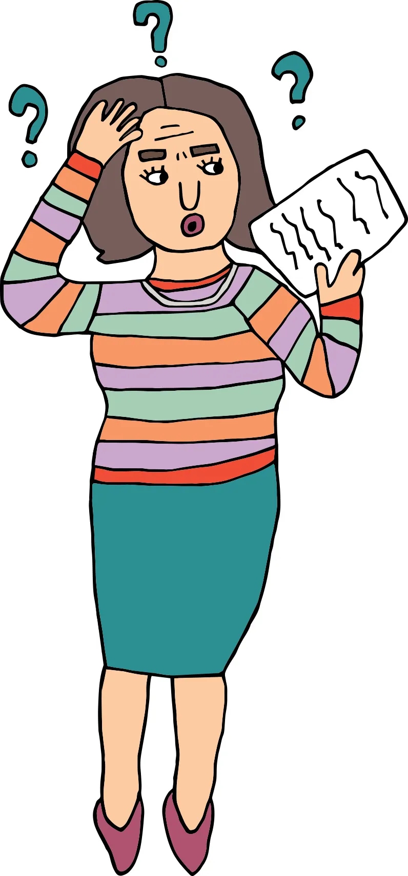 En person som holder et ark i hånden og tar seg til hodet