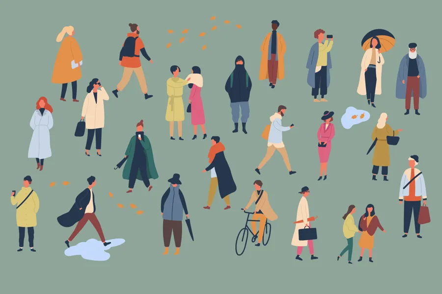 En gruppe mennesker i klær