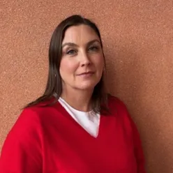 A person in a red shirt