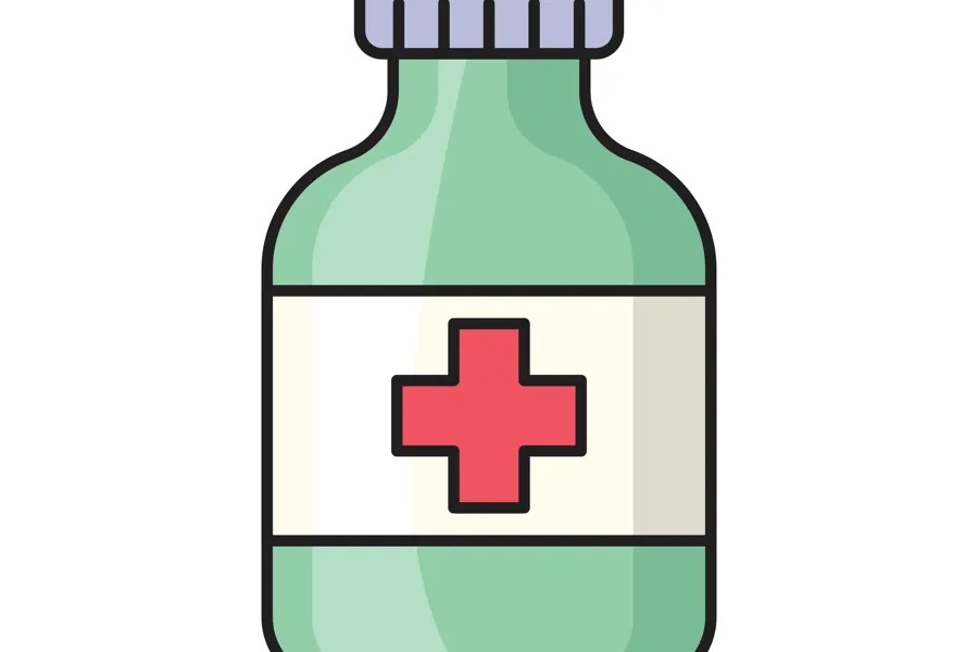 En grønn og hvit medisinflaske