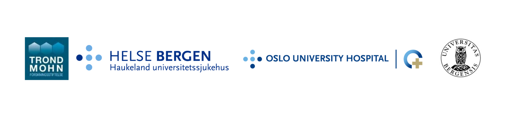 Logo for Mohn foundation, Helse Bergen, Oslo Univsersity hospital and University of Bergen