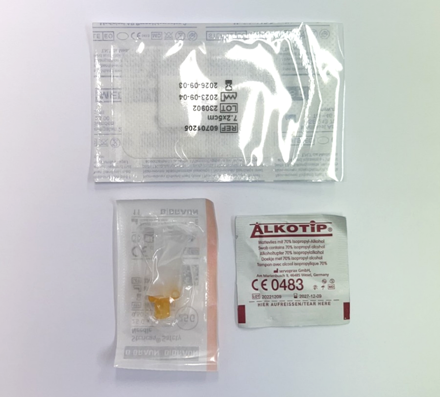 Utstyr til desinfeksjon, kanyle/nål og plaster