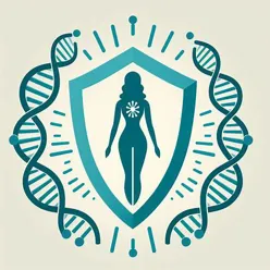 Illustrasjon med tegning av kvinnekropp omgitt av dna modeller