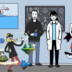 Tegning av barn som leker, svømmer og klatrer