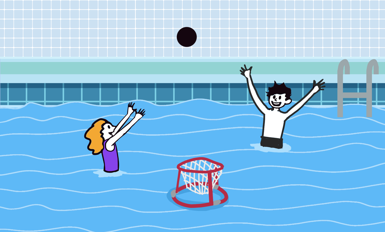 En mann og en kvinne som spiller vannpolo