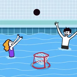 En mann og en kvinne som spiller vannpolo