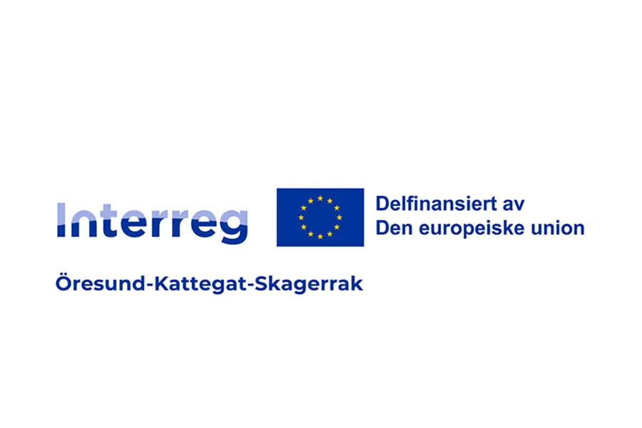 Logo med EU flagg og informasjon om finansiering: Interreg Öresund-Kattegat-Skagerrak, medfinansiert av Den Europæiske union.
