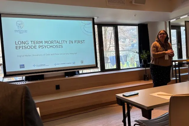 En person som står foran en projektorskjerm