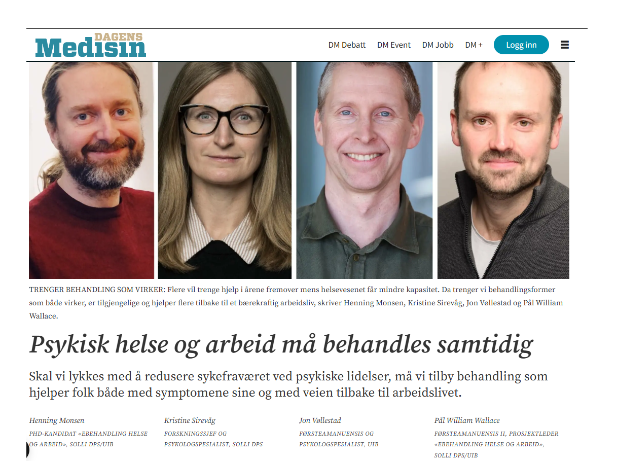 Forskere ved Solli DPS har publisert kronikk i Dagens Medisin