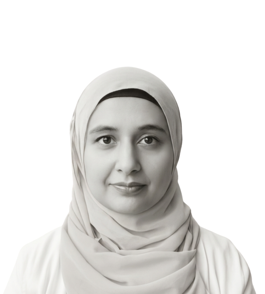 A person wearing a white head scarf
