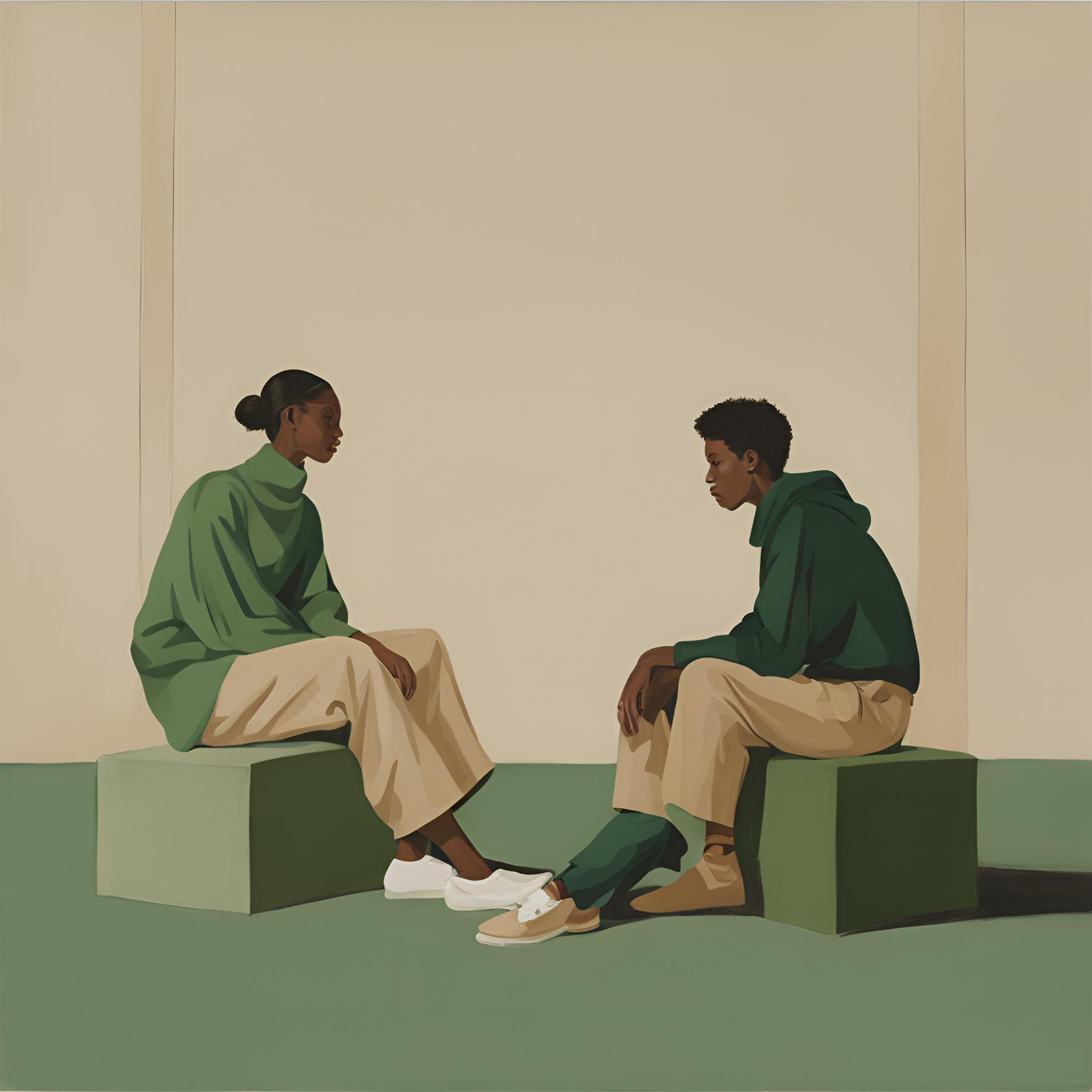 En mann og en kvinne som sitter på grønne sofaer