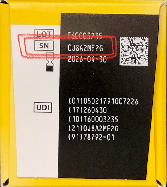 Serienummer på eske