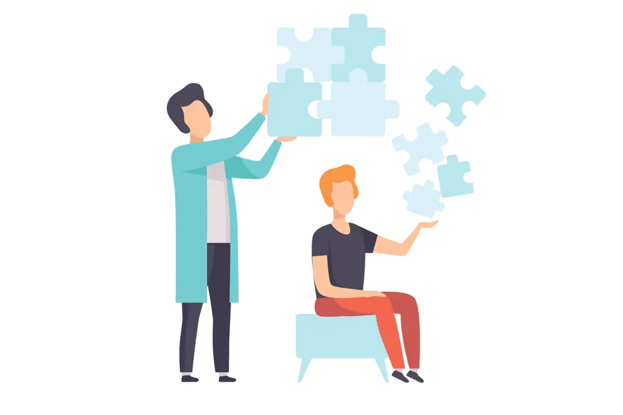 En kvinne og en mann som legger pulslebrikker sammen