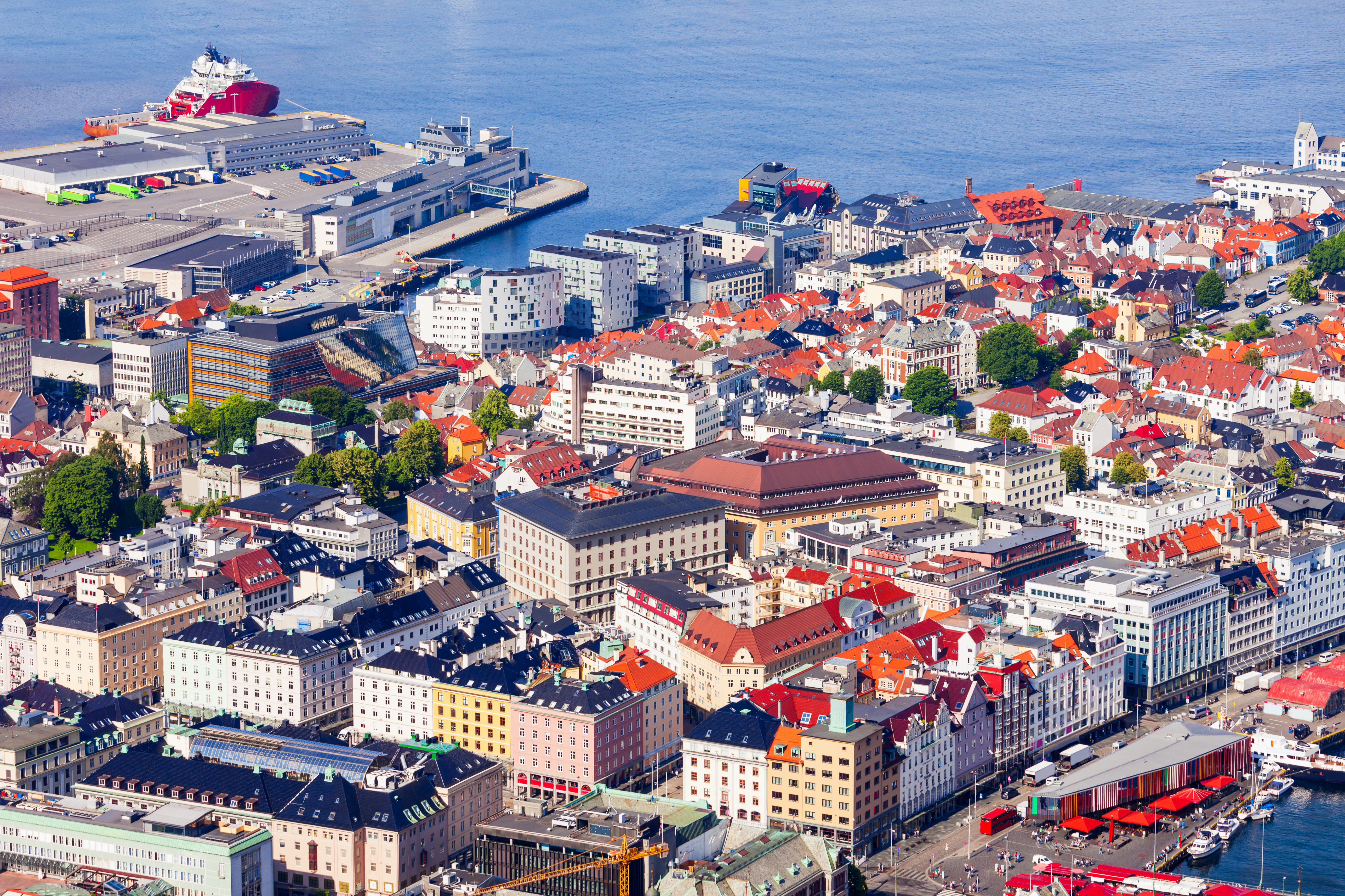 Flyfoto av Bergen sentrum