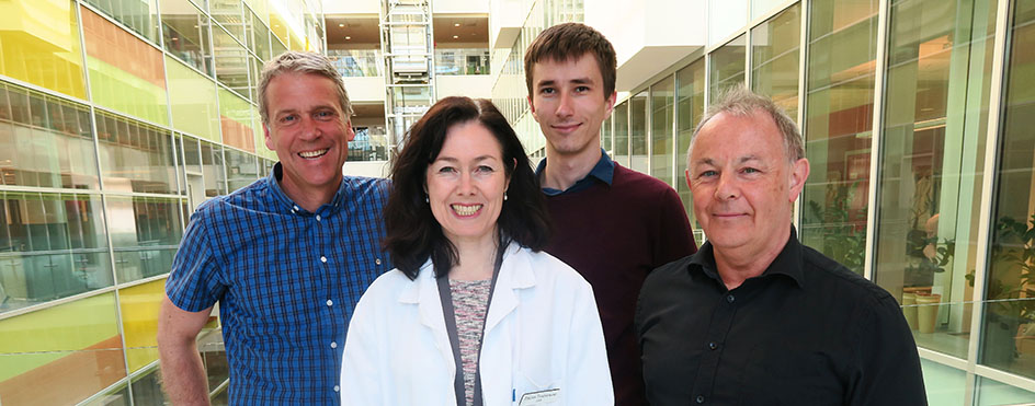 Forskargruppa ved MedGen som har bidratt i arbeidet. Frå venstre Vidar Martin Steen, Torunn Fiskerstrand, Tomasz Stokowy og Bjør