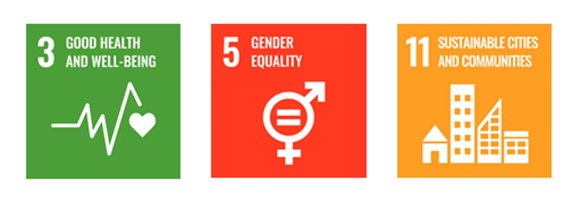 Illustration UN sustainable development goals 3, 5 and 11.