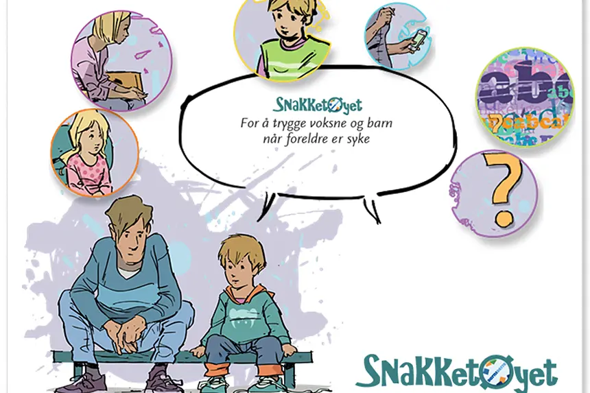 Far og sønn prater sammen. Illustrasjon