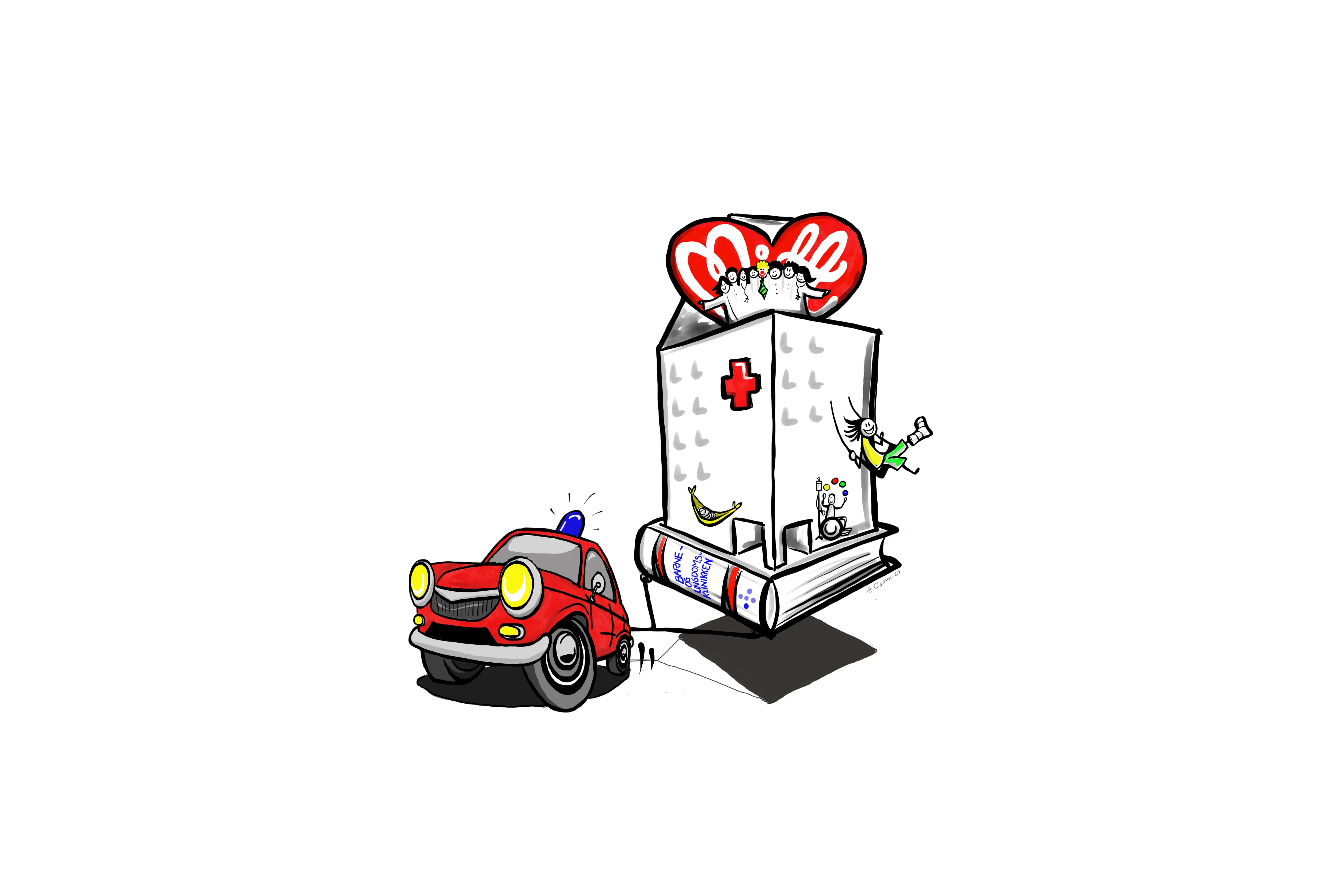 grafikk: bil med sykehus på henger