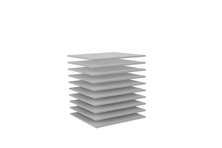3D modell, firkanter blir til kube. Grafisk illustrasjon.