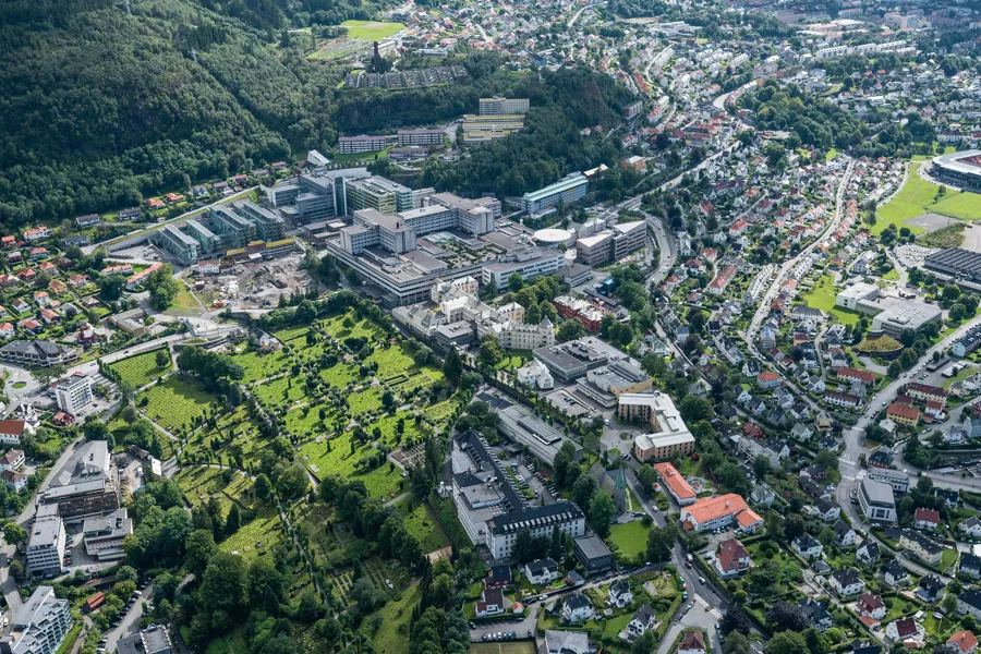 Flyfoto over haukelandsområdet.