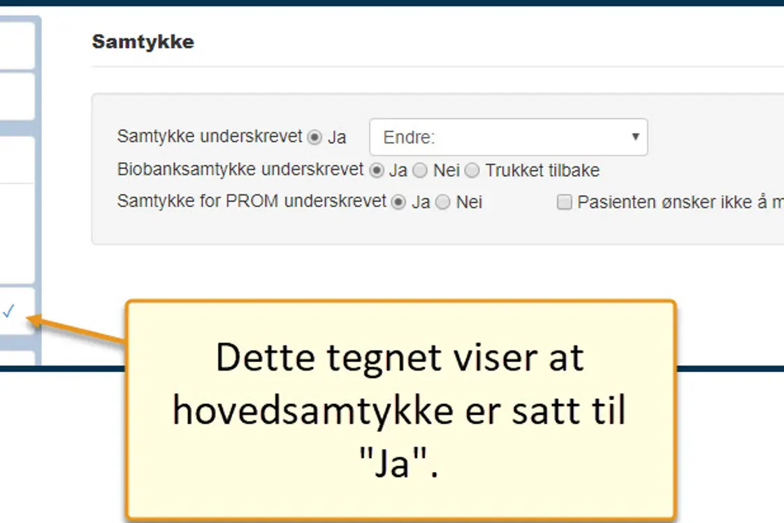 Illustrasjon som viser registrering av samtykke i registeret