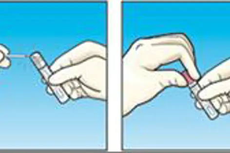 Bruksanvisning prøvetaking nummererte bilder 5-8. Illustrasjon.