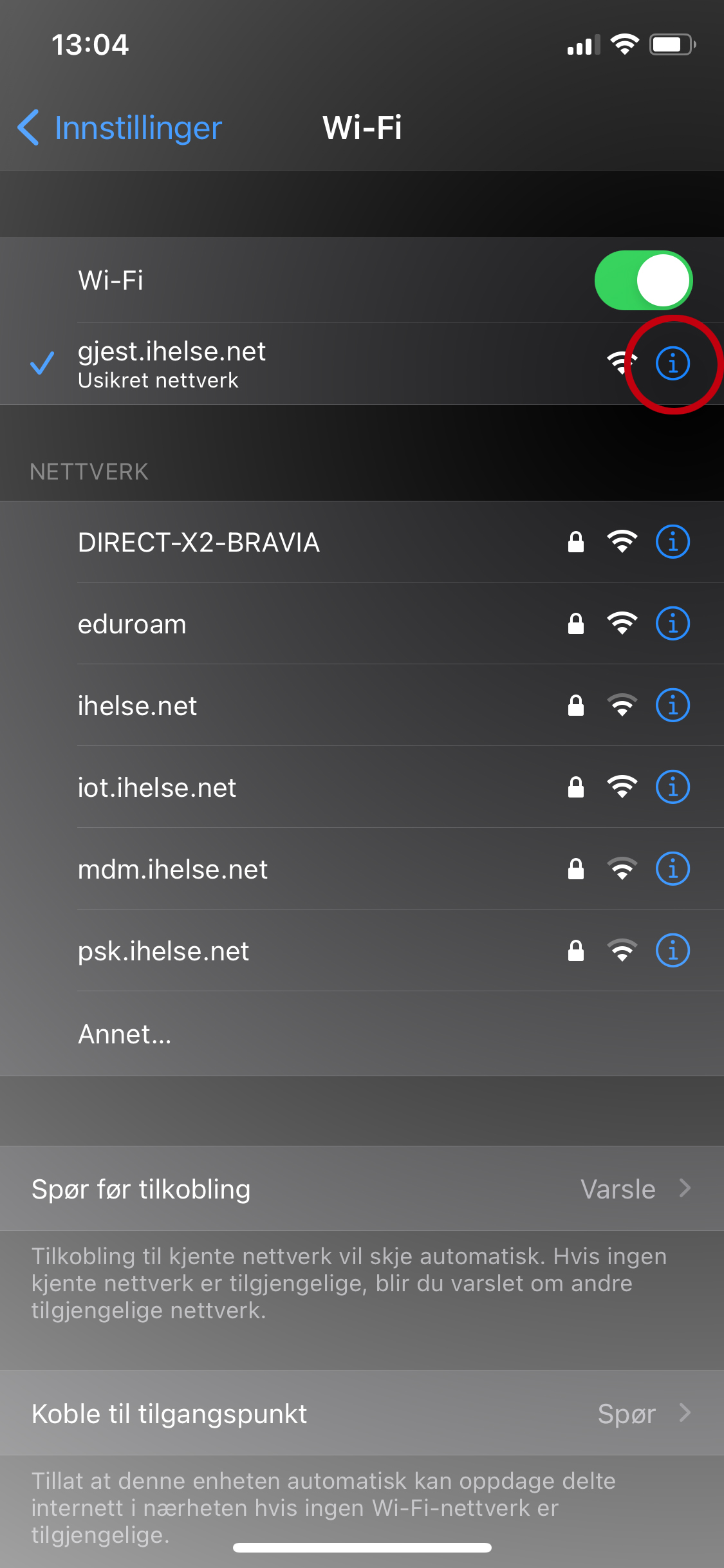 I for informasjon. Skjermdump iphone