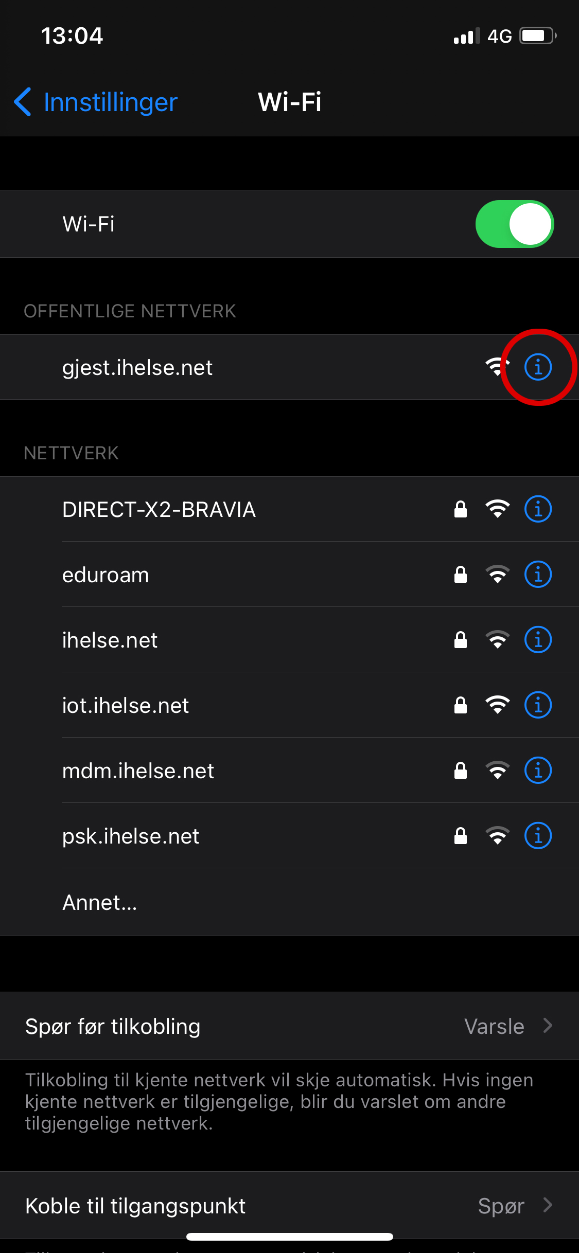 I for informasjon. Skjermdump iphone