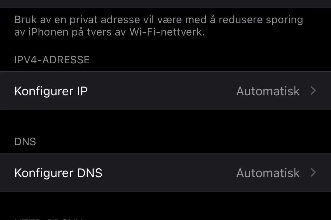 Privat står på. Skjermdump iphone