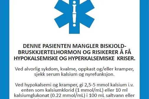 Bilde av informasjonskort for hypoparatyreiodisme