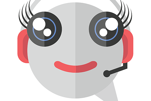 Grafisk illustrasjon av chatboten Dina med lenke til selve chatboten.