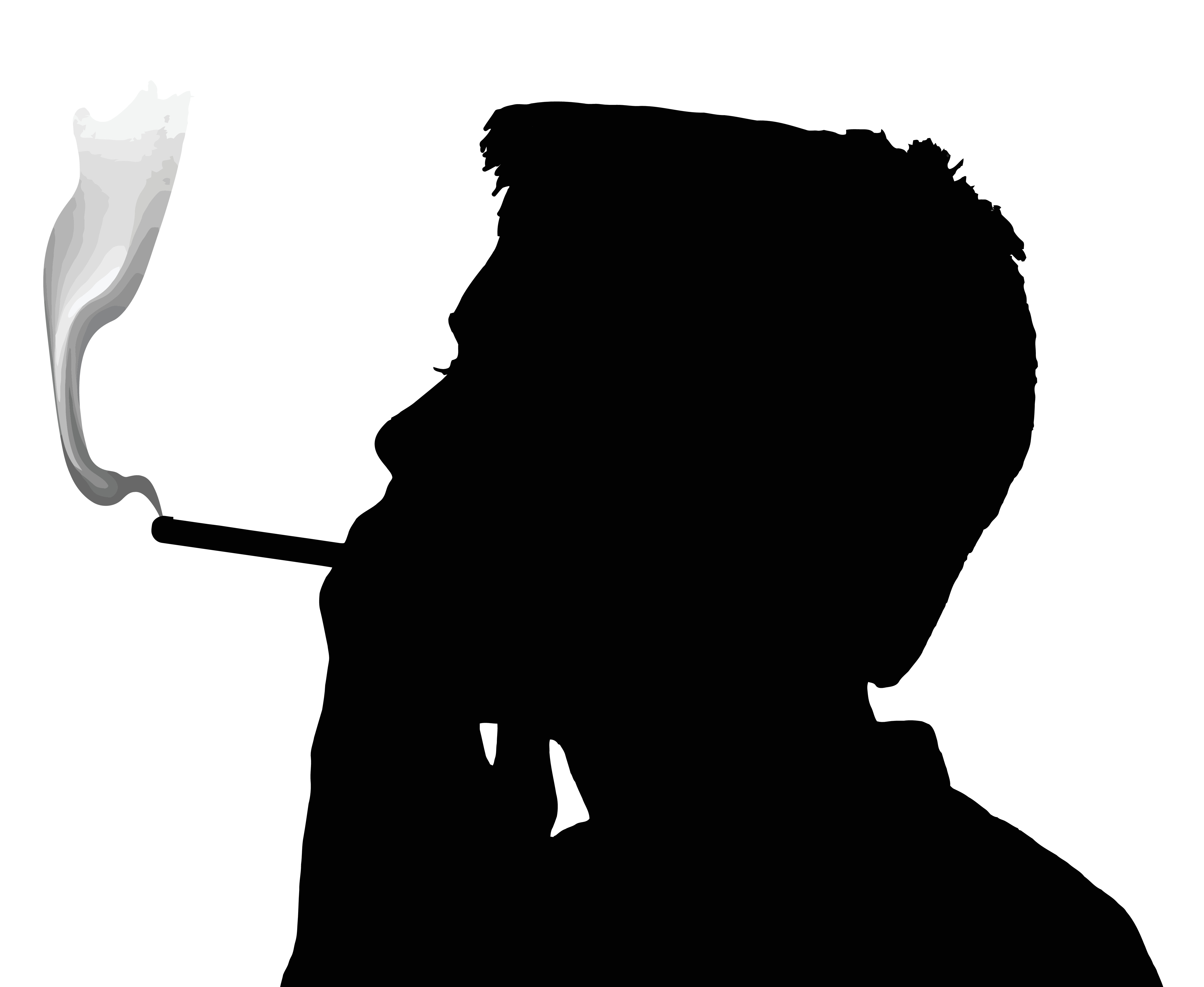 Sort silhuett av mann som røyker.Illustrasjon.