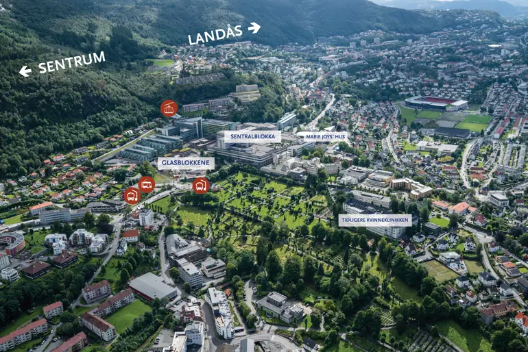 Overview over the buildings with directions