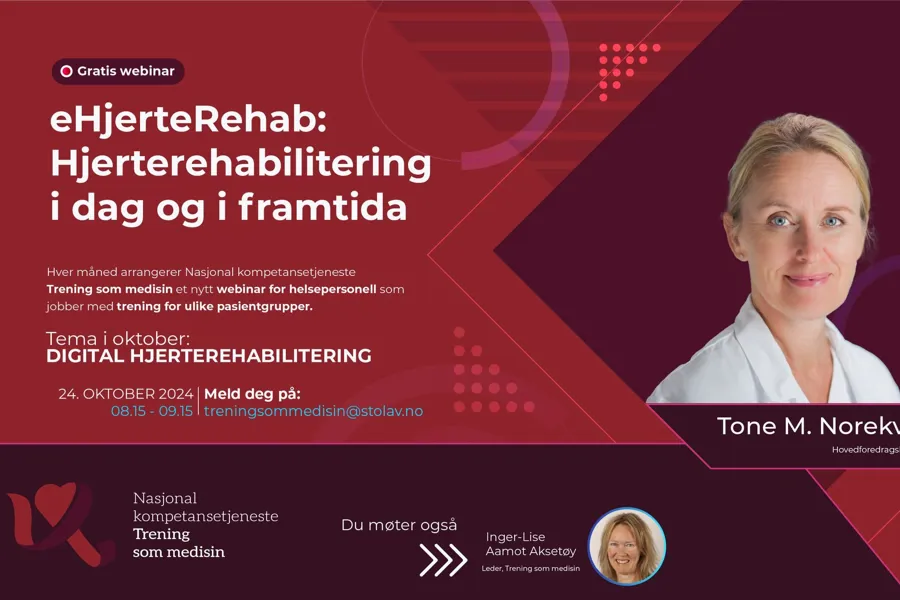Forside av en presentasjon med tittel eHjerterehab: Hjerterehabilitering idag og i framtida
