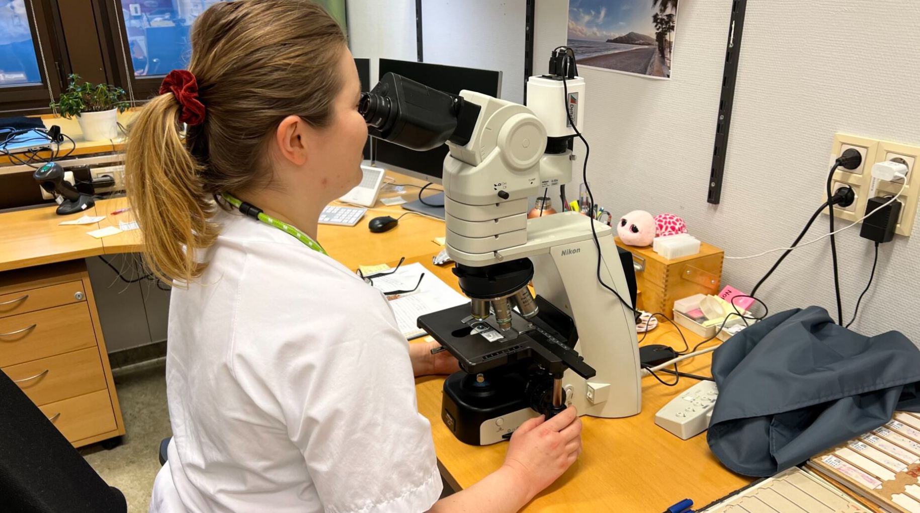 En person som bruker et mikroskop