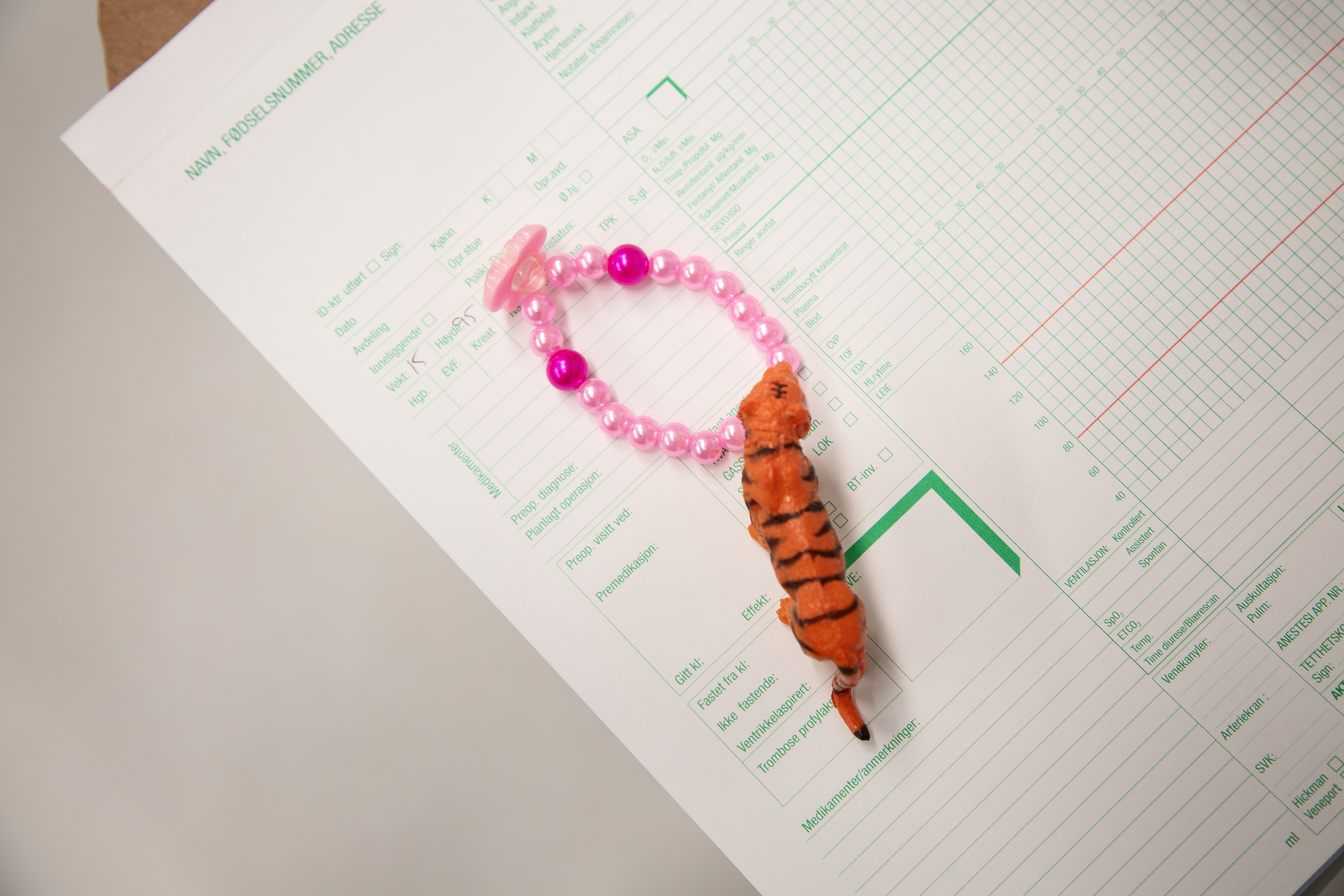 Et perle armbånd på et papir