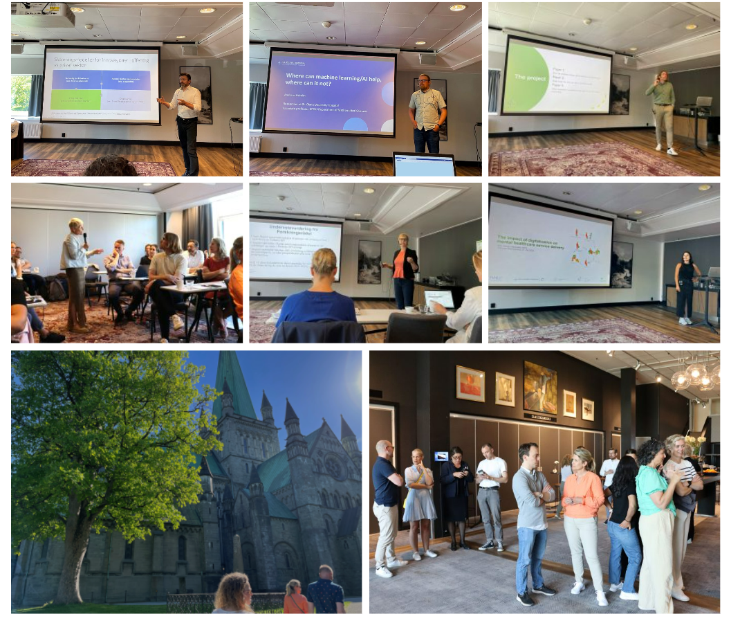 En collage av mennesker stående og sittende